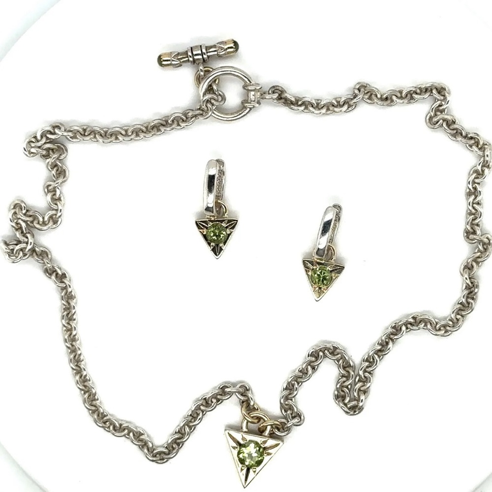 David & Ronnie Peridot 925 Silver & 14K Accented Necklace & Earrings Set